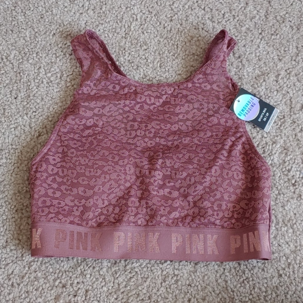 High neck leopard lace sports bra